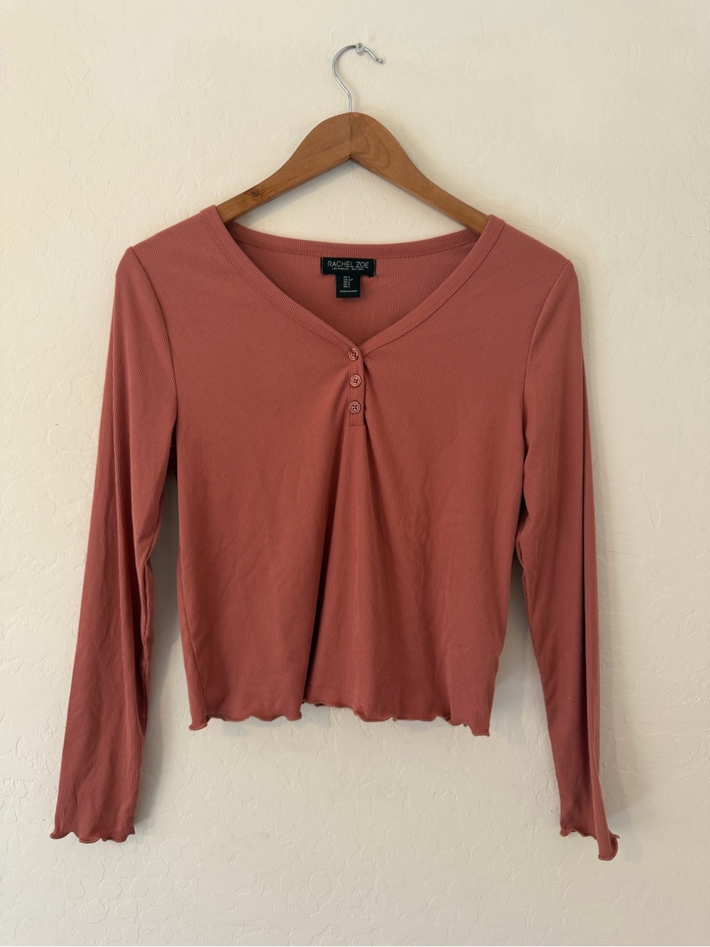 Rachel Zoe Dusty Rose Long-Sleeve V-Neck Henley Top